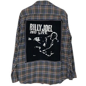 Billy Joel Flannel Shirt Mens Large Unisex Handmade Upcycled Band Flannel Gray
